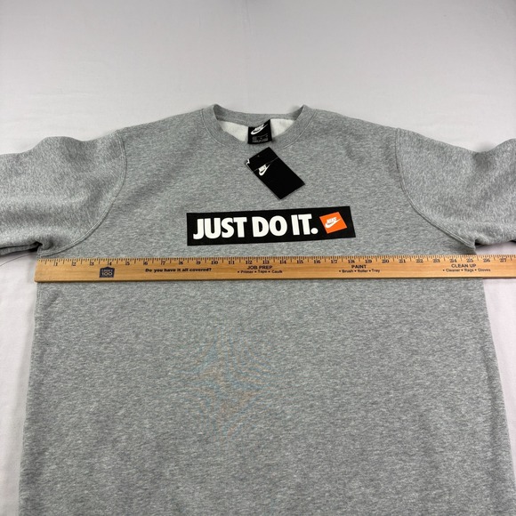 Nike Sweatshirt Mens XL Gray Crew Neck Just Do It Spell Out Graphic Pullover NEW - Picture 4 of 9